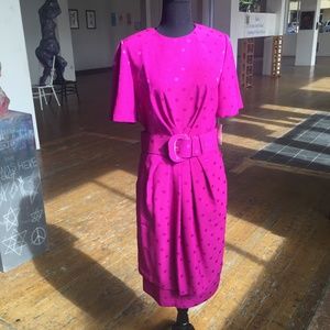 Diva Magenta vintage gathered dress with belt